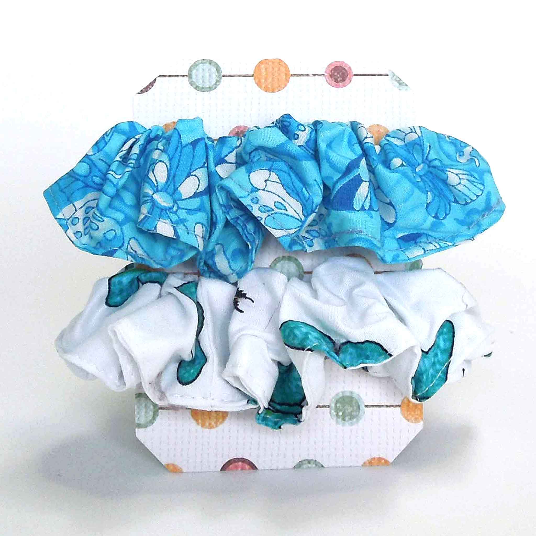 Cotton Scrunchies - Set of 2 on Gift Card - Turquoise Butterflies - Handmade in Pure Cotton