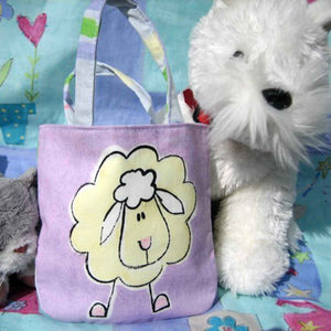 Kid's Cute Sheep Mini Handbag handmade in lilac animal print cotton and fully lined. Mini Tote Bag, Children's Shopping Bag