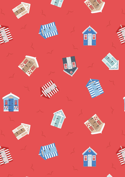 Small Things Coastal - Lewis and Irene - Beach Huts on Light Red SM61.2 - Cotton Fabric