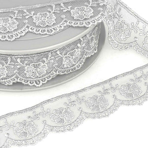 30mm Embroidered Lace Tulle - Light Grey - Stephanoise