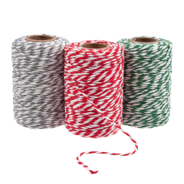 3mm Bakers Twine - Green and White - Wooden Spool - 45 Metres