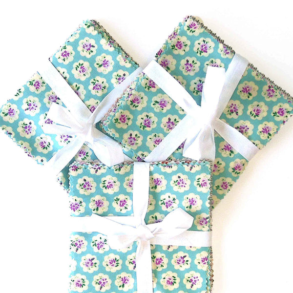 Patchwork Pack - Turquoise Flowers - 5 Inch Squares - 30 Pieces