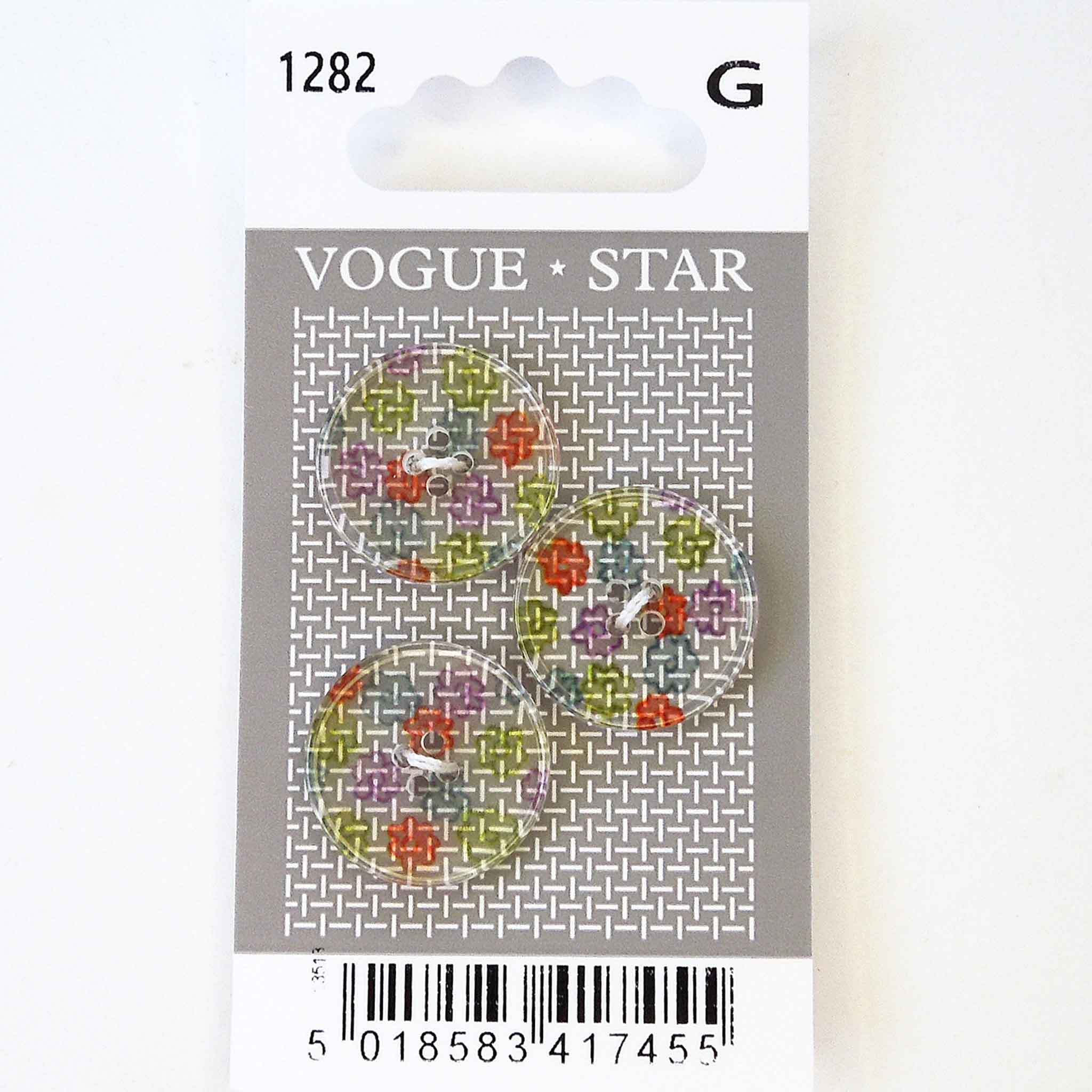 Vogue Star Buttons - Pastel Flowers - Clear Background - 20mm - Pack of 3 - VS1282