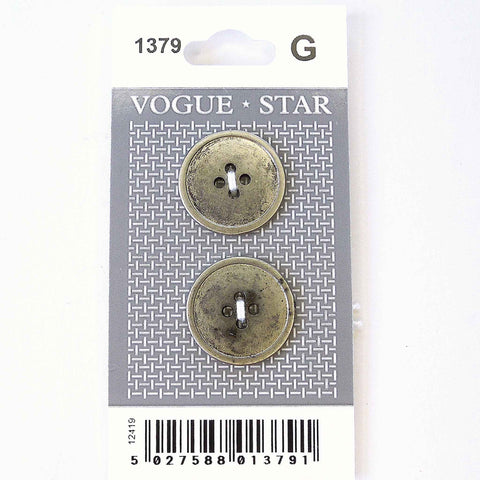 Vogue Star Buttons - Grey - 22mm - Pack of 2 - VS1379