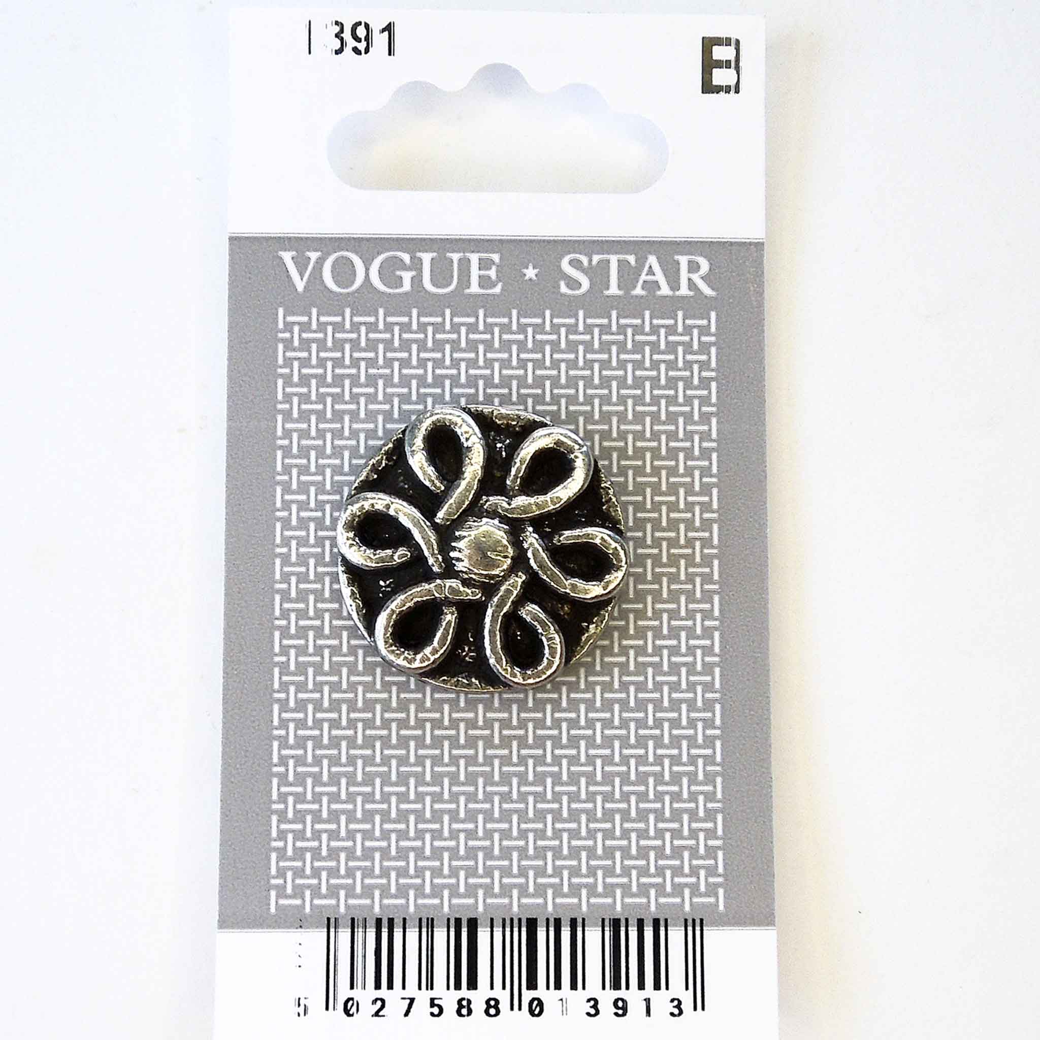 Vogue Star Buttons - Silver Metal - 20mm - Pack of 1 - VS1391