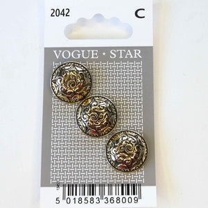 Vogue Star Buttons - Gold Patterned- 11mm - Pack of 3 - VS2042