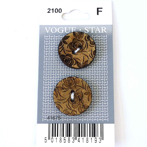 Vogue Star Buttons - Brown Flower- 22mm - Pack of 2 - VS2100