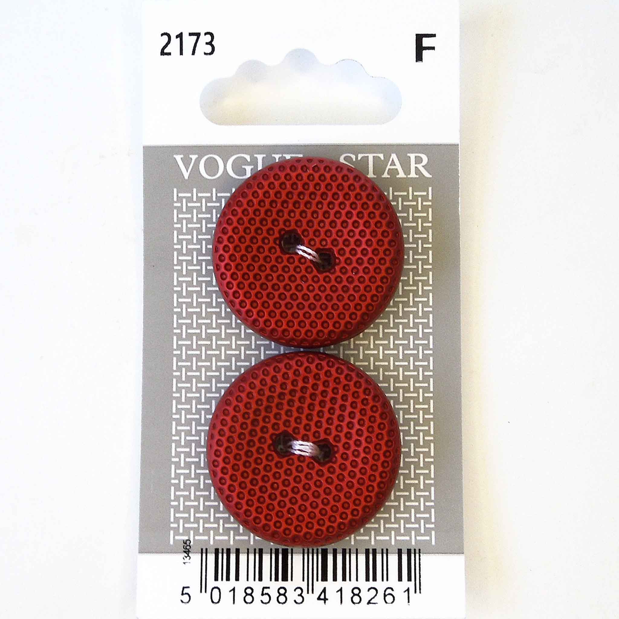 Vogue Star Buttons - Red Textured - 27mm - Pack of 2 - VS2173