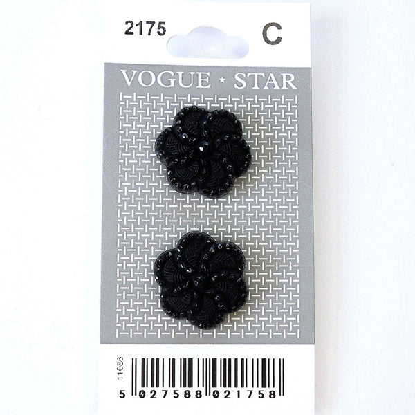 Vogue Star Buttons - Black Sparkle - 20mm - Pack of 2 - VS2175