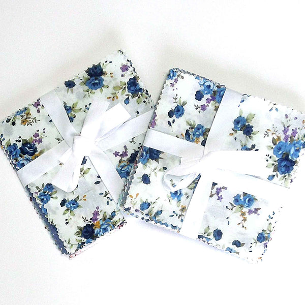 Patchwork Pack - White and Blue Flowers - 5 Inch Squares - 30 Pieces