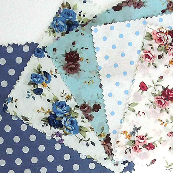 Patchwork Pack - White and Blue Flowers - 5 Inch Squares - 30 Pieces