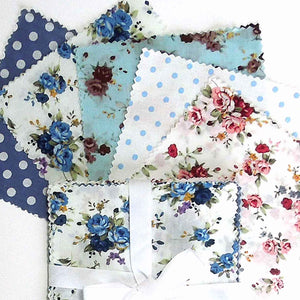 Patchwork Pack - White and Blue Flowers - 5 Inch Squares - 30 Pieces