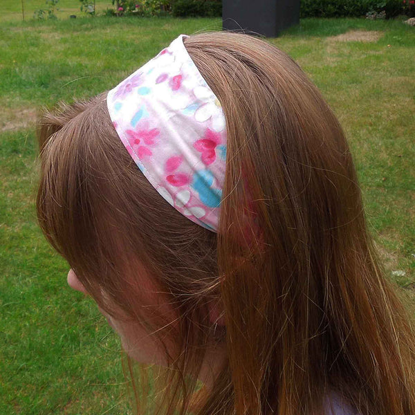 Scrunchie - Hairband - Bandana - White Daisies on Pink - Organza Gift Bag - Handmade in Pure Cotton