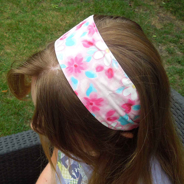 Scrunchie - Hairband - Bandana - White Daisies on Pink - Organza Gift Bag - Handmade in Pure Cotton