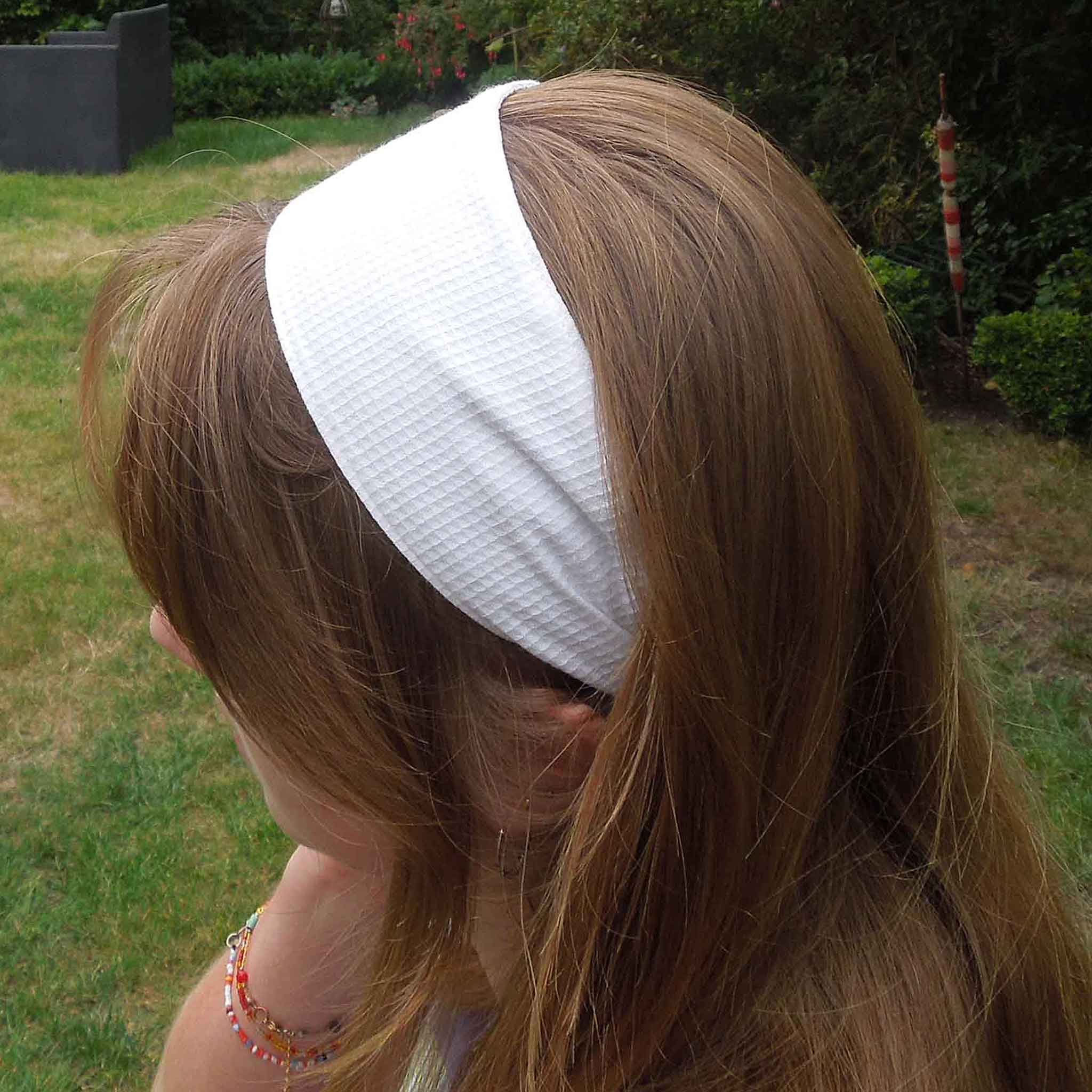 Scrunchie - Hairband - White Waffle - Organza Gift Bag - Handmade in Pure Cotton