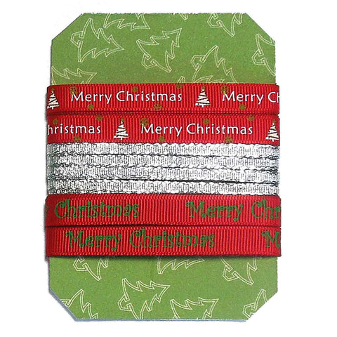 Christmas Ribbon Collection - Red Merry Christmas and Trees - 5 Metres