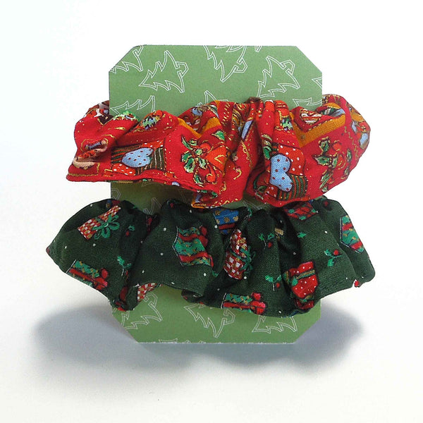 Christmas Scrunchies - Red - Green - Cream - Handmade in Pure Cotton