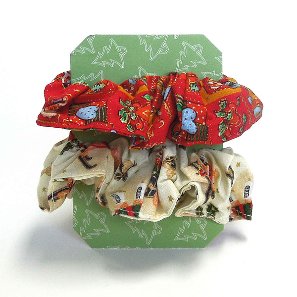 Christmas Scrunchies - Red - Green - Cream - Handmade in Pure Cotton