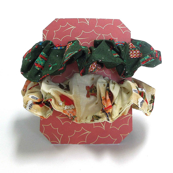 Christmas Scrunchies - Red - Green - Cream - Handmade in Pure Cotton