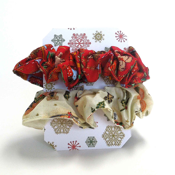 Christmas Scrunchies - Red - Green - Cream - Handmade in Pure Cotton