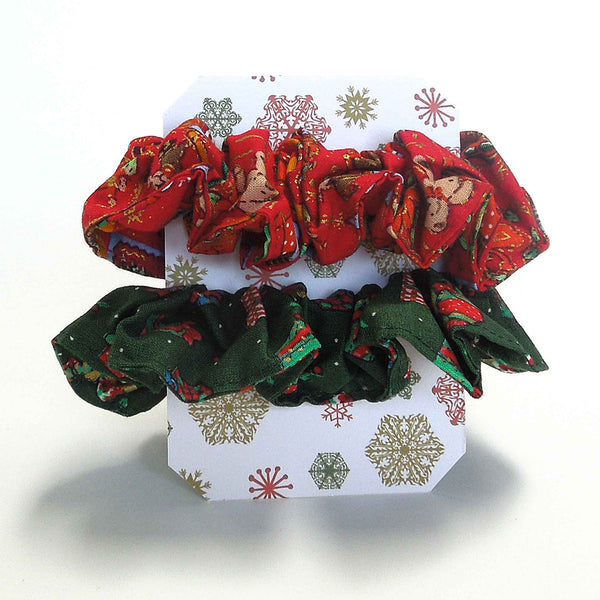 Christmas Scrunchies - Red - Green - Cream - Handmade in Pure Cotton