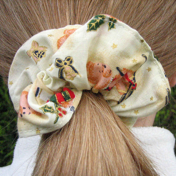 Christmas Scrunchies - Red - Green - Cream - Handmade in Pure Cotton