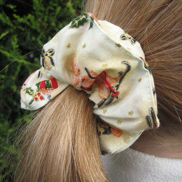 Christmas Scrunchies - Red - Green - Cream - Handmade in Pure Cotton