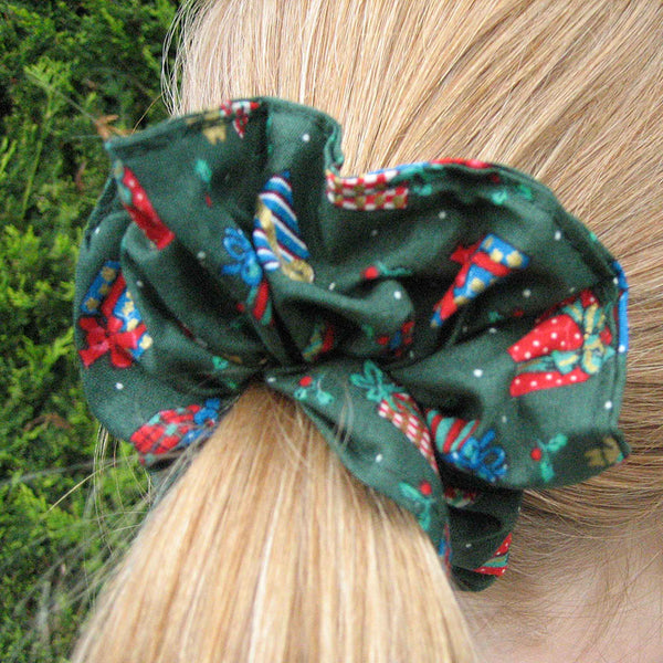 Christmas Scrunchies - Red - Green - Cream - Handmade in Pure Cotton