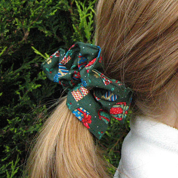 Christmas Scrunchies - Red - Green - Cream - Handmade in Pure Cotton