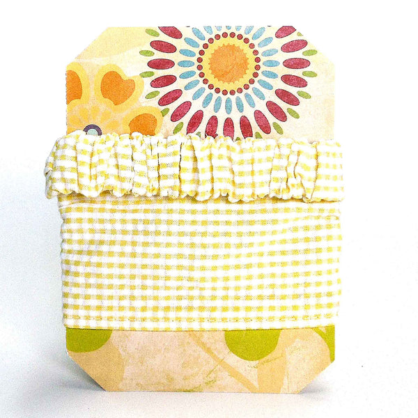 Scrunchie - Hairband - Bandana - Yellow Gingham Embroidered Flowers - Organza Gift Bag - Handmade in Pure Cotton