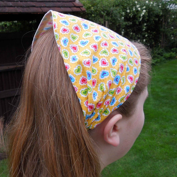 Scrunchie - Hairband - Bandana - Yellow Hearts - Organza Gift Bag - Handmade in Pure Cotton