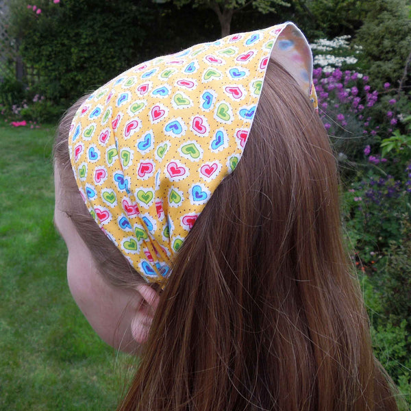 Scrunchie - Hairband - Bandana - Yellow Hearts - Organza Gift Bag - Handmade in Pure Cotton