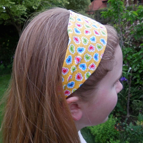 Scrunchie - Hairband - Bandana - Yellow Hearts - Organza Gift Bag - Handmade in Pure Cotton