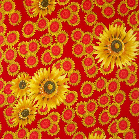 Red and Yellow Sunflower Cotton Fabric