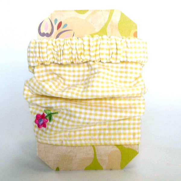 Hairband - Bandana - Yellow Gingham Embroidered Flowers on Gift Card - Handmade in Pure Cotton