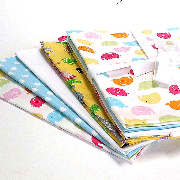 Little Elephants and Yellow Jungle Animals Fat Quarter Bundle - Rose & Hubble - Cotton Poplin