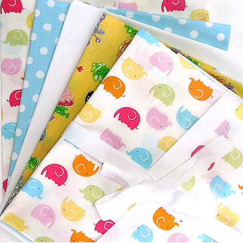 Little Elephants and Yellow Jungle Animals Fat Quarter Bundle - Rose & Hubble - Cotton Poplin