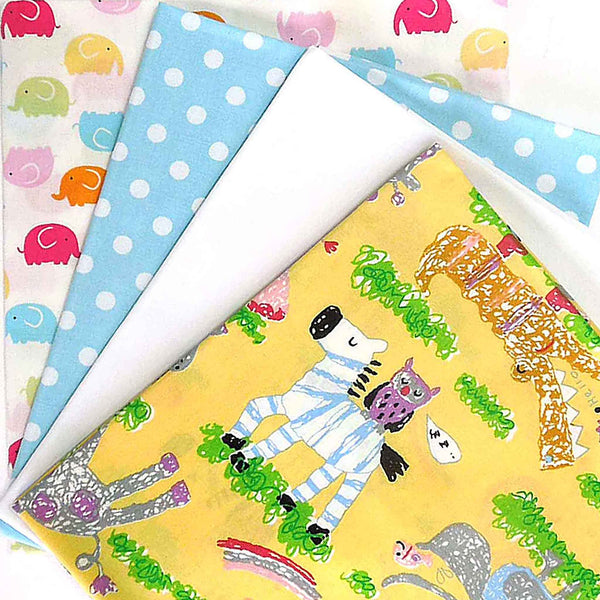 Little Elephants and Yellow Jungle Animals Fat Quarter Bundle - Rose & Hubble - Cotton Poplin