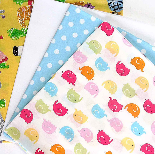 Little Elephants and Yellow Jungle Animals Fat Quarter Bundle - Rose & Hubble - Cotton Poplin