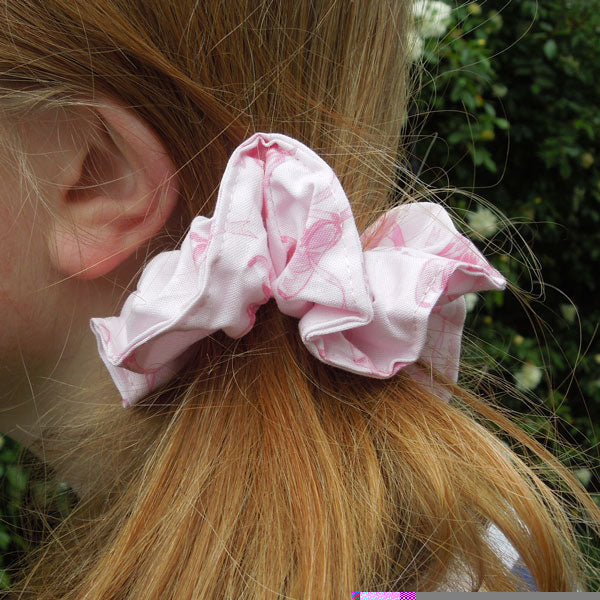 Cotton Scrunchies - Set of 2 on Gift Card - Pink Ballet Shoes - White Daisies on Pink - Handmade in Pure Cotton