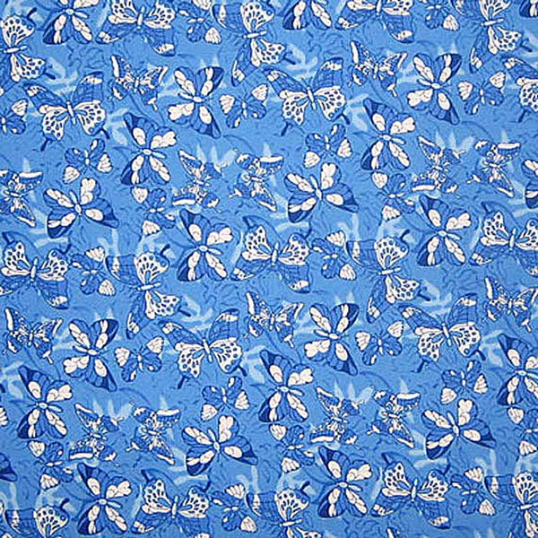 Blue Butterflies Cotton Fabric, Blue Small Butterfly Fabric