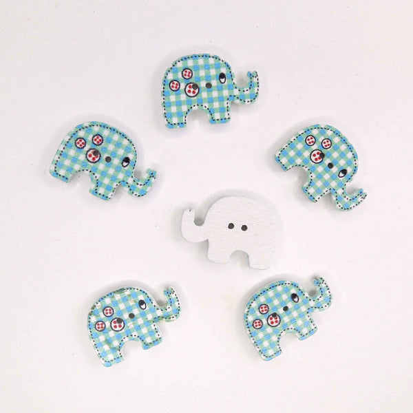 Coloured Elephant Wood Buttons - 2 Holes - Pack of 10 Buttons