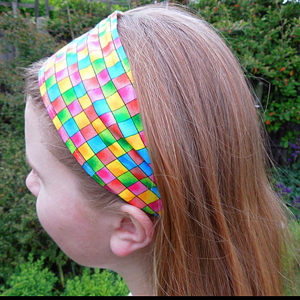 Scrunchie - Hairband - Bandana - Bright Checks- Organza Gift Bag - Handmade in Pure Cotton