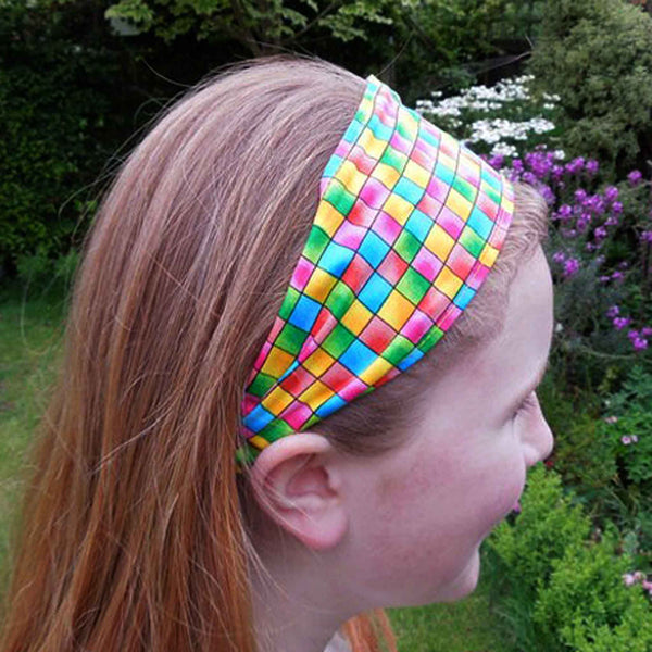 Scrunchie - Hairband - Bandana - Bright Checks- Organza Gift Bag - Handmade in Pure Cotton