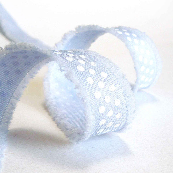 18mm Frayed Edge Dot Ribbon - Blue