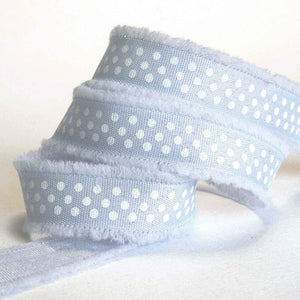 18mm Frayed Edge Dot Ribbon - Blue