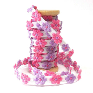 8mm Lilac and Pink Floral Trim on Wooden Bobbin - 2 Metres