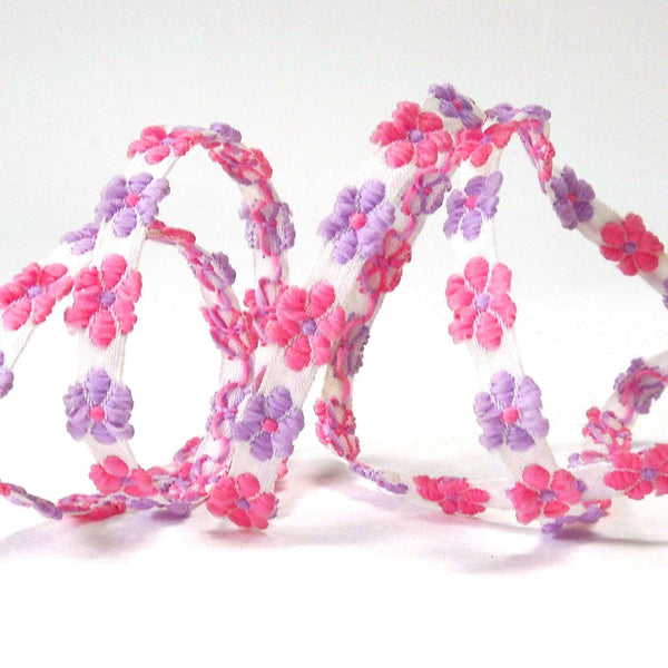 8mm Lilac and Pink Floral Trim on Wooden Bobbin - 2 Metres