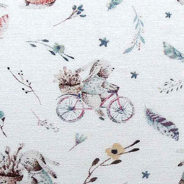 Ivory Rabbits on Bicycles Cotton Fabric by John Louden