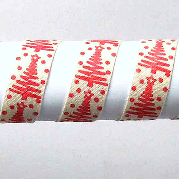 15mm Red Christmas Trees Cotton Ribbon